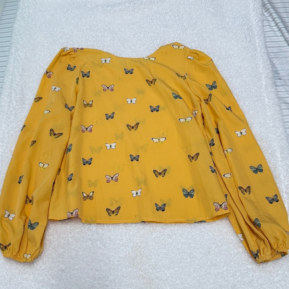 Yellow Butterfly Print Women's Top